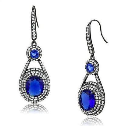 MATK2851 - IP Light Black  (IP Gun) Stainless Steel Earrings with Synthetic Synthetic Glass in Sapphire