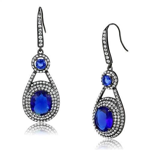 MATK2851 - IP Light Black  (IP Gun) Stainless Steel Earrings with Synthetic Synthetic Glass in Sapphire