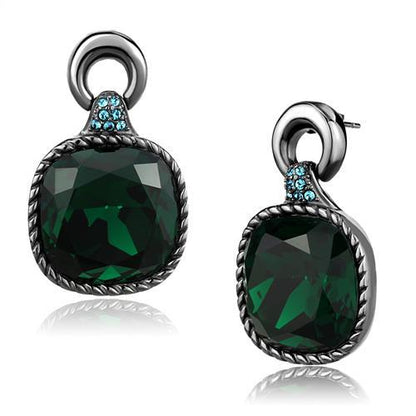 MATK2852 - IP Light Black  (IP Gun) Stainless Steel Earrings with Top Grade Crystal  in Emerald