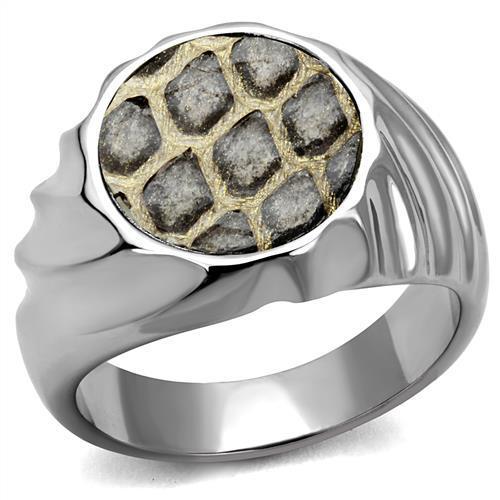 MATK2859 - High polished (no plating) Stainless Steel Ring with Leather  in Animal pattern