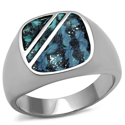 MATK2860 High polished (no plating) Stainless Steel Ring with Leather in Aquamarine AB