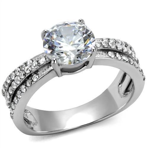 MATK2862 - High polished (no plating) Stainless Steel Ring with AAA Grade CZ  in Clear