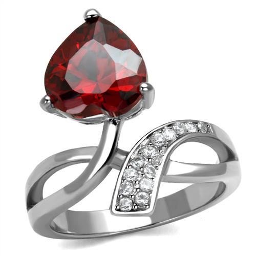 MATK2863 - High polished (no plating) Stainless Steel Ring with AAA Grade CZ  in Garnet
