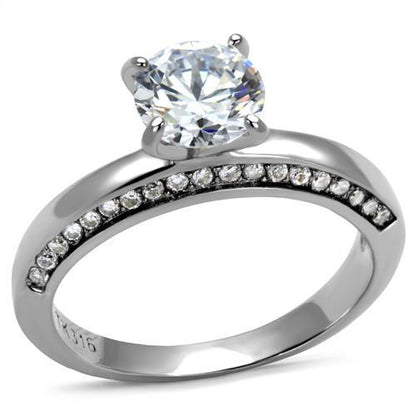 MATK2864 - High polished (no plating) Stainless Steel Ring with AAA Grade CZ  in Clear