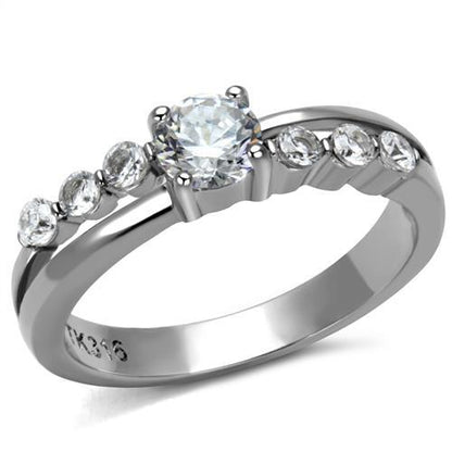 MATK2865 - High polished (no plating) Stainless Steel Ring with AAA Grade CZ  in Clear