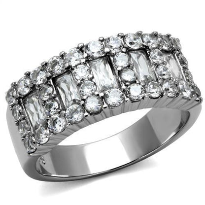 MATK2866 - High polished (no plating) Stainless Steel Ring with AAA Grade CZ  in Clear