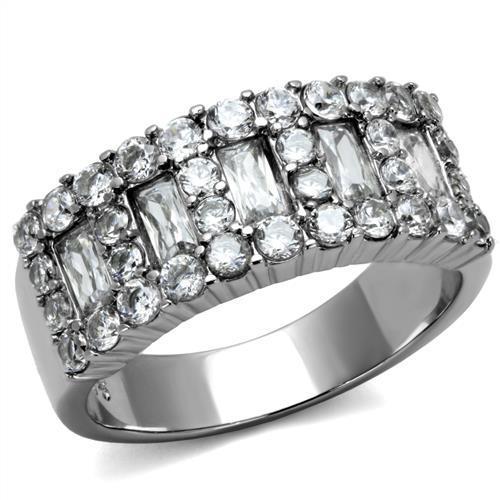 MATK2866 - High polished (no plating) Stainless Steel Ring with AAA Grade CZ  in Clear