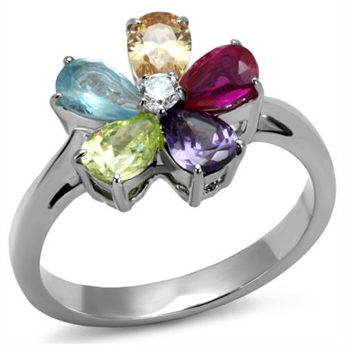 MATK2867 - High polished (no plating) Stainless Steel Ring with AAA Grade CZ  in Multi Color