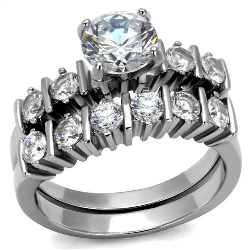 MATK2869 - High polished (no plating) Stainless Steel Ring with AAA Grade CZ  in Clear