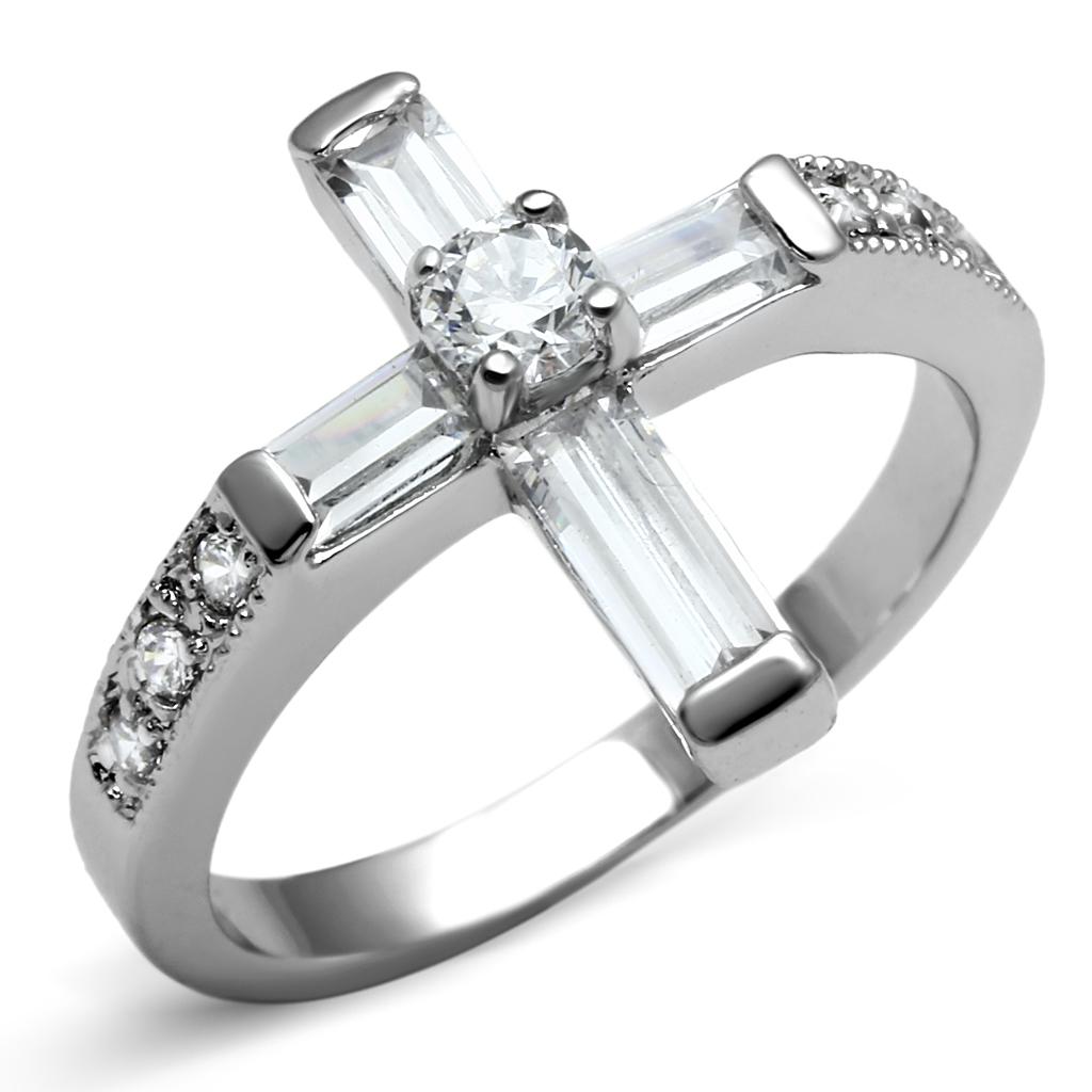 MATK2871 - High polished (no plating) Stainless Steel Ring with AAA Grade CZ  in Clear