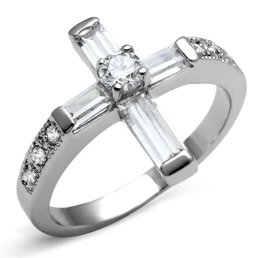 MATK2871 - High polished (no plating) Stainless Steel Ring with AAA Grade CZ  in Clear