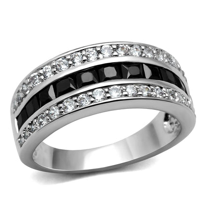 MATK2872 - High polished (no plating) Stainless Steel Ring with AAA Grade CZ  in Black Diamond