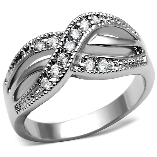 MATK2873 - High polished (no plating) Stainless Steel Ring with AAA Grade CZ  in Clear