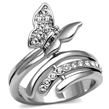 MATK2875 - High polished (no plating) Stainless Steel Ring with AAA Grade CZ  in Clear