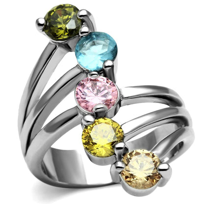 MASigrid Cocktail Ring - Stainless Steel, AAA CZ , Multi Color - TK2876