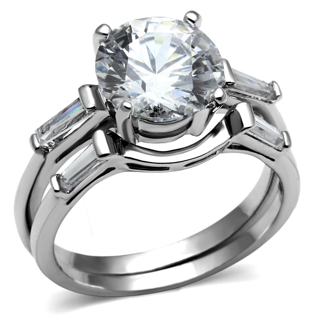 MATK2878 - High polished (no plating) Stainless Steel Ring with AAA Grade CZ  in Clear