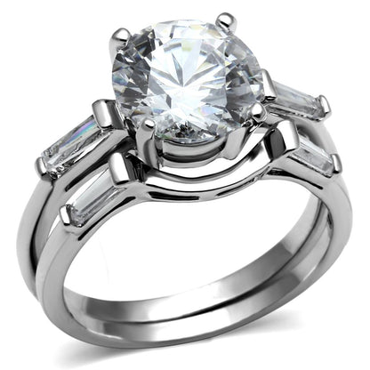 MATK2878 - High polished (no plating) Stainless Steel Ring with AAA Grade CZ  in Clear