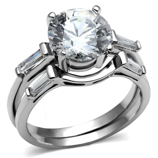 MATK2878 - High polished (no plating) Stainless Steel Ring with AAA Grade CZ  in Clear