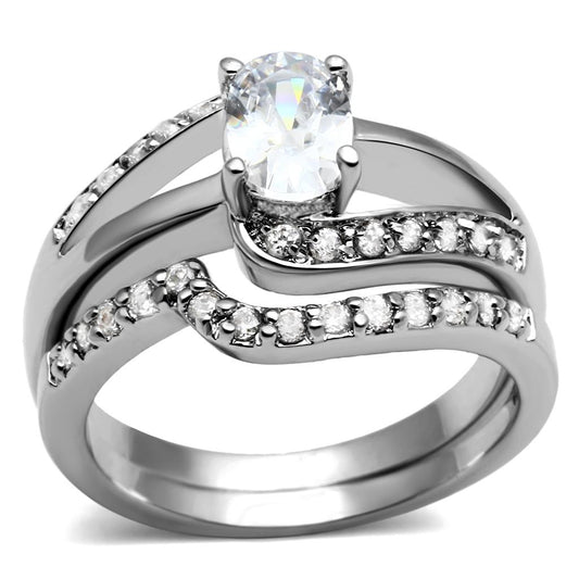 MATK2879 - High polished (no plating) Stainless Steel Ring with AAA Grade CZ  in Clear