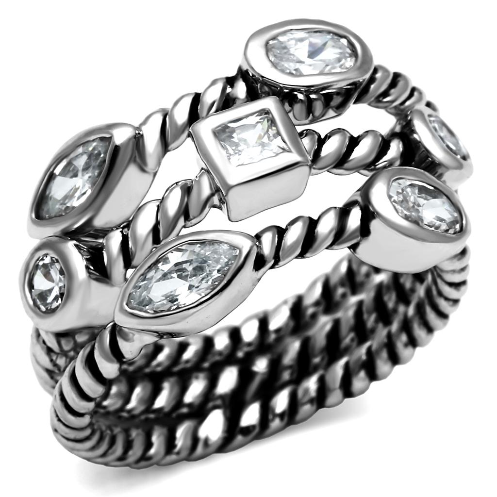 MATK2880 - High polished (no plating) Stainless Steel Ring with AAA Grade CZ  in Clear
