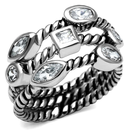 MATK2880 - High polished (no plating) Stainless Steel Ring with AAA Grade CZ  in Clear