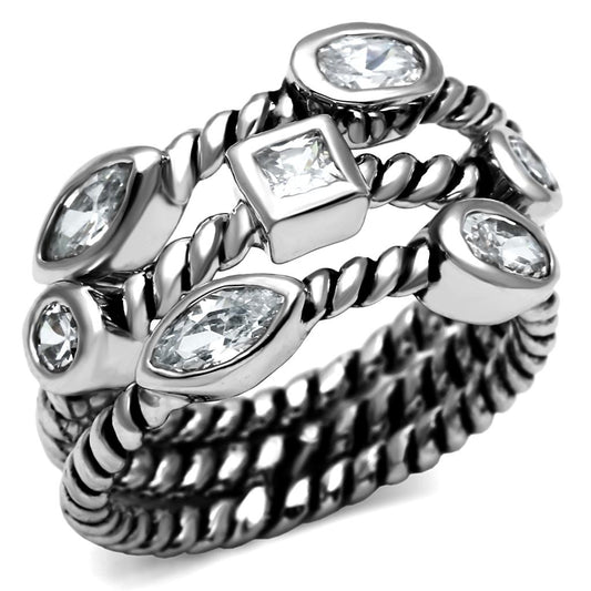 MATK2880 - High polished (no plating) Stainless Steel Ring with AAA Grade CZ  in Clear