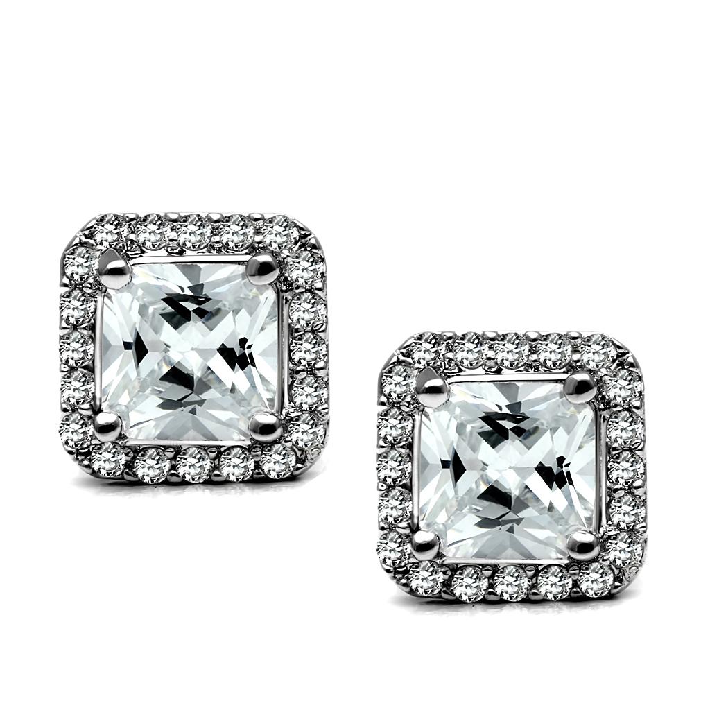 MATK2881 - High polished (no plating) Stainless Steel Earrings with AAA Grade CZ  in Clear