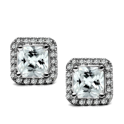 MATK2881 - High polished (no plating) Stainless Steel Earrings with AAA Grade CZ  in Clear