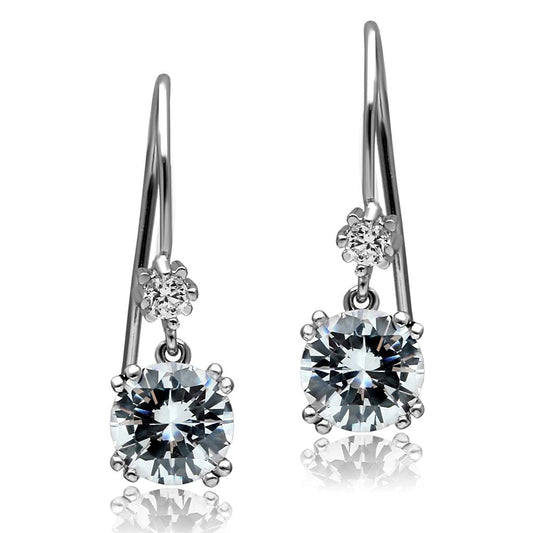MATK2883 - High polished (no plating) Stainless Steel Earrings with AAA Grade CZ  in Clear