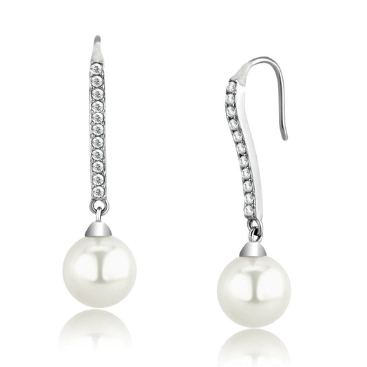 MATK2884 - High polished (no plating) Stainless Steel Earrings with Synthetic Pearl in White