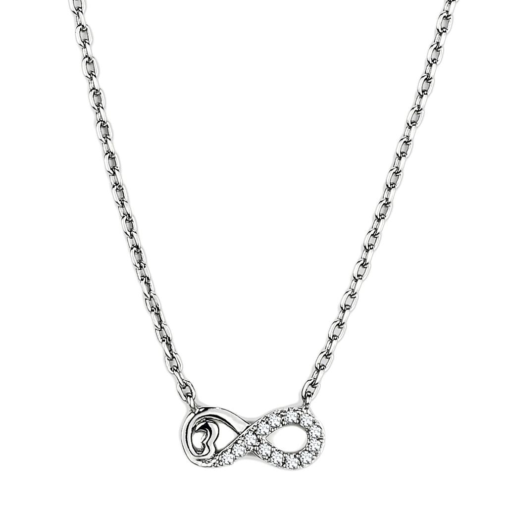 MATK2885 - High polished (no plating) Stainless Steel Necklace with AAA Grade CZ  in Clear