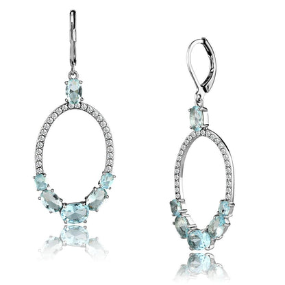 MATK2886 - High polished (no plating) Stainless Steel Earrings with Synthetic Synthetic Glass in Sea Blue