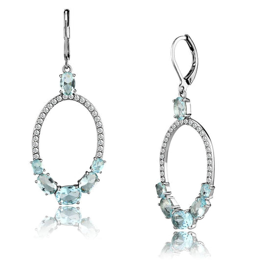 MATK2886 - High polished (no plating) Stainless Steel Earrings with Synthetic Synthetic Glass in Sea Blue