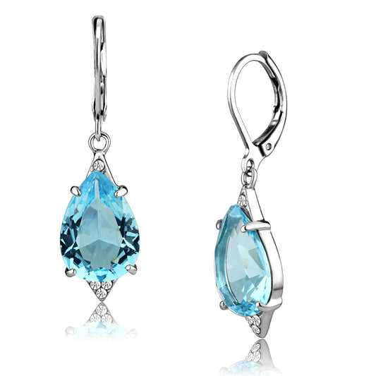 MATK2887 - High polished (no plating) Stainless Steel Earrings with Synthetic Synthetic Glass in Sea Blue