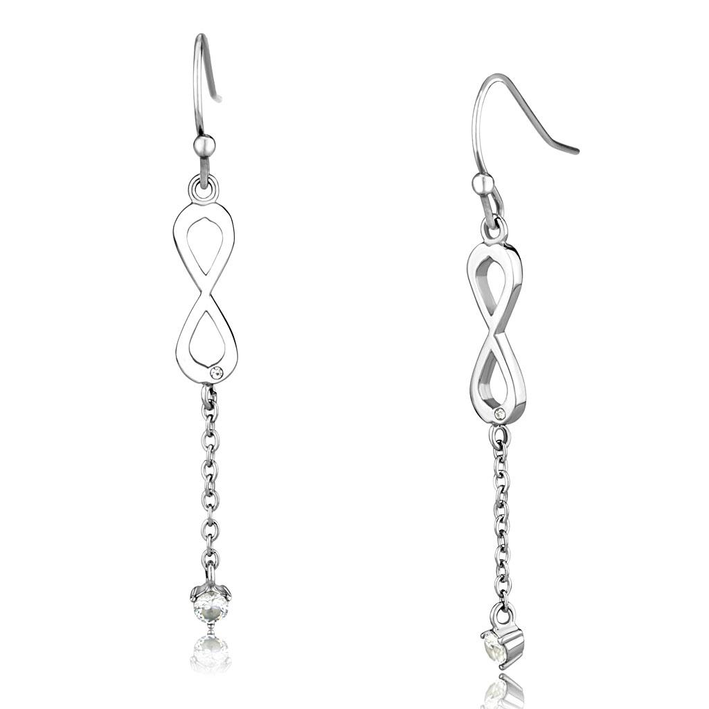 MATK2888 - High polished (no plating) Stainless Steel Earrings with AAA Grade CZ  in Clear