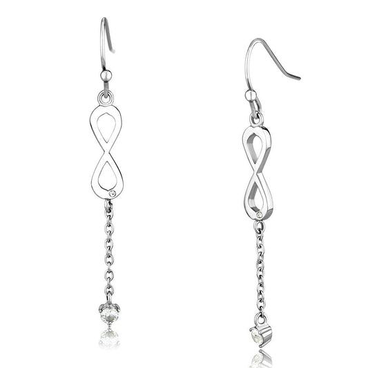 MATK2888 - High polished (no plating) Stainless Steel Earrings with AAA Grade CZ  in Clear