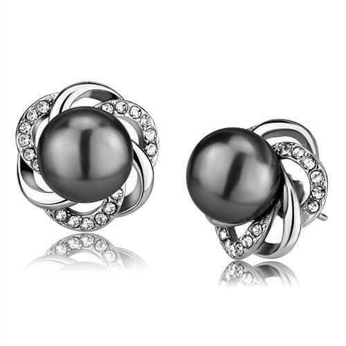 MATK2890 - High polished (no plating) Stainless Steel Earrings with Synthetic Pearl in Gray