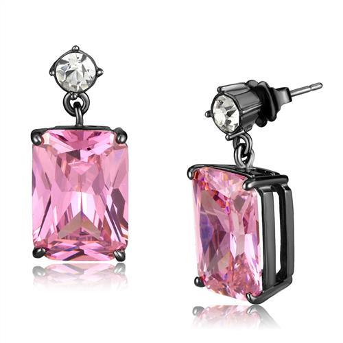 MATK2892 - IP Light Black  (IP Gun) Stainless Steel Earrings with AAA Grade CZ  in Rose