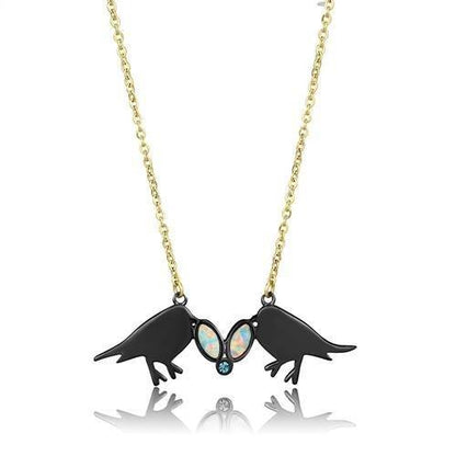 MATK2895 - IP Gold+ IP Black (Ion Plating) Stainless Steel Necklace with Semi-Precious Opal in Aurora Borealis (Rainbow Effect)
