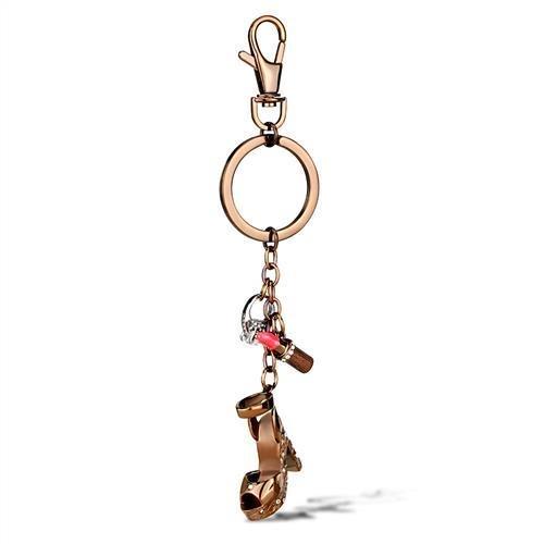 MATK2896 - Two Tone IP Light Brown (IP Light coffee) Stainless Steel Key Ring with AAA Grade CZ  in Clear