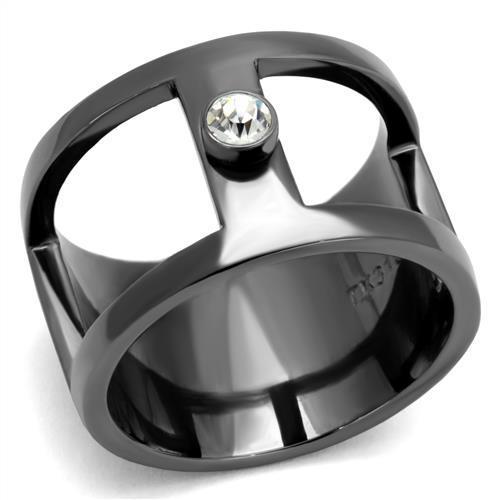 MATK2898 - IP Light Black  (IP Gun) Stainless Steel Ring with Top Grade Crystal  in Clear