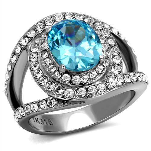 MATK2900 - High polished (no plating) Stainless Steel Ring with Synthetic Synthetic Glass in Sea Blue
