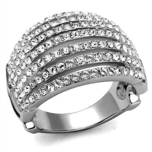 MATK2901 - High polished (no plating) Stainless Steel Ring with Top Grade Crystal  in Clear