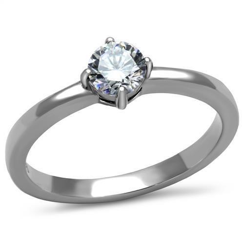 MATK2903 - High polished (no plating) Stainless Steel Ring with AAA Grade CZ  in Clear