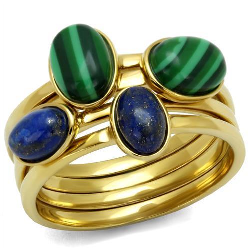 MATK2905 - IP Gold(Ion Plating) Stainless Steel Ring with Synthetic MALACHITE in Emerald