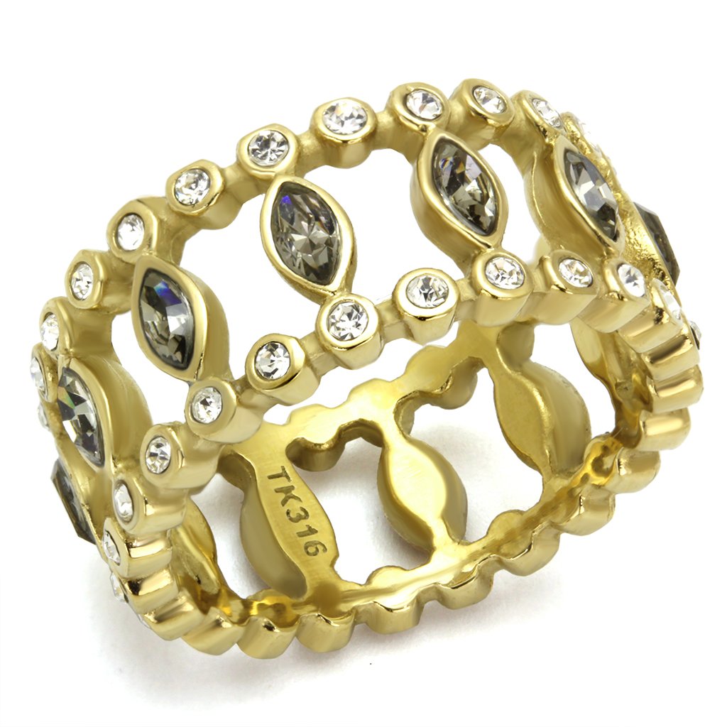 MATK2907 - IP Gold(Ion Plating) Stainless Steel Ring with Top Grade Crystal  in Black Diamond
