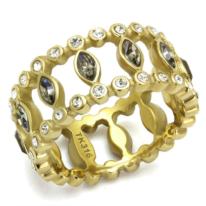 MATK2907 - IP Gold(Ion Plating) Stainless Steel Ring with Top Grade Crystal  in Black Diamond
