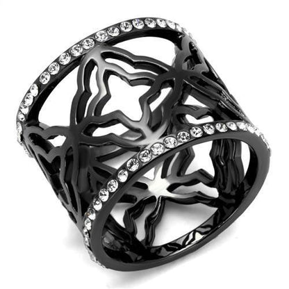 MATK2909 - IP Light Black  (IP Gun) Stainless Steel Ring with Top Grade Crystal  in Clear