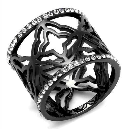 MATK2909 - IP Light Black  (IP Gun) Stainless Steel Ring with Top Grade Crystal  in Clear