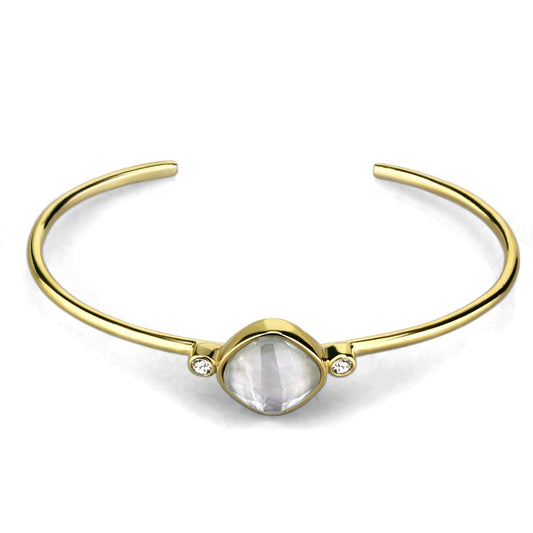 MATK2910 - IP Gold(Ion Plating) Stainless Steel Bangle with Precious Stone Conch in White